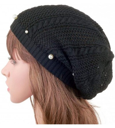 Skullies & Beanies Knit Crochet Hat Light Beanie Style Knitted Cap Women Girl Thin Hollow Braid - Black - CP18EIMD697 $9.58