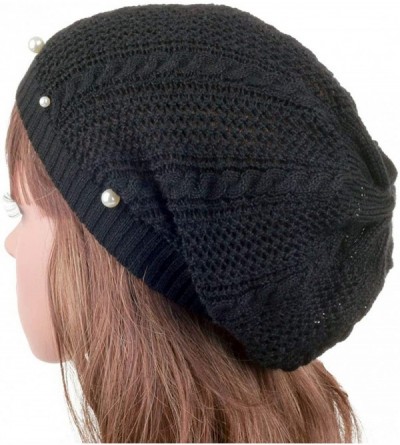 Skullies & Beanies Knit Crochet Hat Light Beanie Style Knitted Cap Women Girl Thin Hollow Braid - Black - CP18EIMD697 $9.58