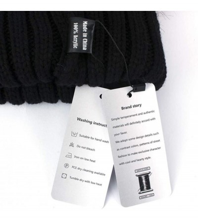 Skullies & Beanies Winter Women's Winter Knit Wool Beanie Hat with Double Faux Fur Pom Pom Ears - Black - CJ186R0TOQY $16.37