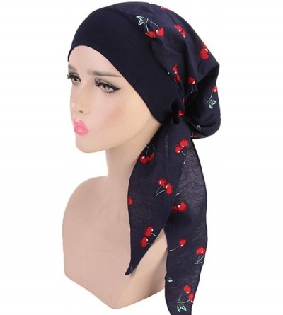 Skullies & Beanies Women Vintage Elastic Wide Band Chemo Head Scarf Turbans Night Sleep Hat Cap - Cherry - CH18I4SX3NO $12.14