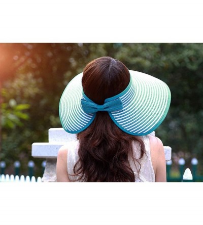 Sun Hats Women's Summer Foldable Straw Sun Visor w/Cute Bowtie UPF 50+ Packable Wide Brim Roll-Up Visor Beach Hat - CW18SNW4A...