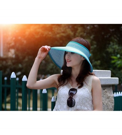 Sun Hats Women's Summer Foldable Straw Sun Visor w/Cute Bowtie UPF 50+ Packable Wide Brim Roll-Up Visor Beach Hat - CW18SNW4A...