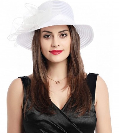 Bucket Hats Lady Derby Dress Church Cloche Hat Bow Bucket Wedding Bowler Hats - White - CM18SW9YT62 $20.31