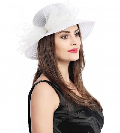 Bucket Hats Lady Derby Dress Church Cloche Hat Bow Bucket Wedding Bowler Hats - White - CM18SW9YT62 $20.31