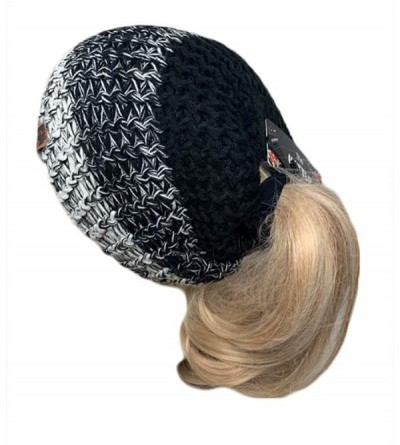 Skullies & Beanies Ponytail Messy Bun Mix Knit BeanieTail Womens Beanie - Black - CQ18LUHRCYS $10.10