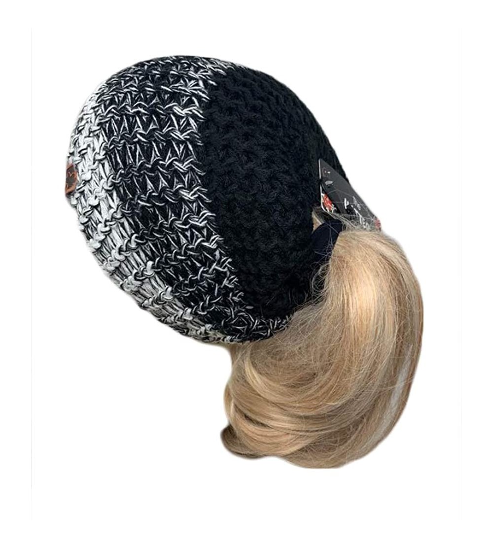 Skullies & Beanies Ponytail Messy Bun Mix Knit BeanieTail Womens Beanie - Black - CQ18LUHRCYS $10.10