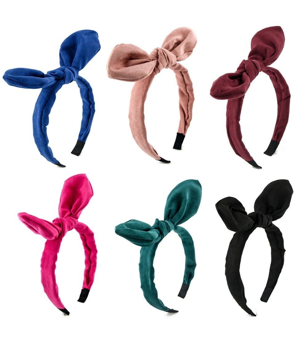 Headbands Solid color Wired Bow Bowknot Hair Hoop Plastic Headband Headwear Accessory for Lady Girls Women - C4180M70S4I $12.88