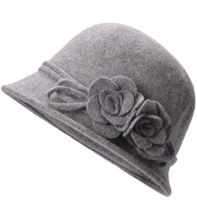 Bucket Hats Womens Retro Collapsible Soft Knit Wool Cloche Hat Bucket Flower A466 - Light Gray - C9186XTMHQK $13.73