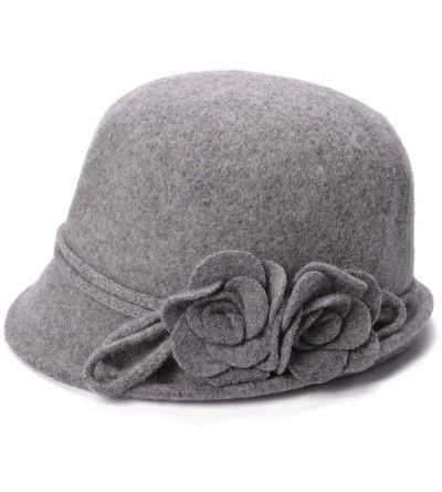 Bucket Hats Womens Retro Collapsible Soft Knit Wool Cloche Hat Bucket Flower A466 - Light Gray - C9186XTMHQK $13.73