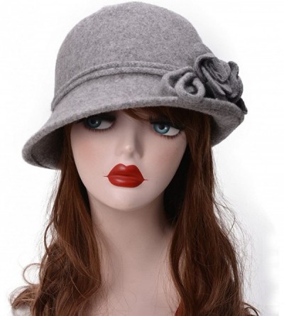 Bucket Hats Womens Retro Collapsible Soft Knit Wool Cloche Hat Bucket Flower A466 - Light Gray - C9186XTMHQK $13.73