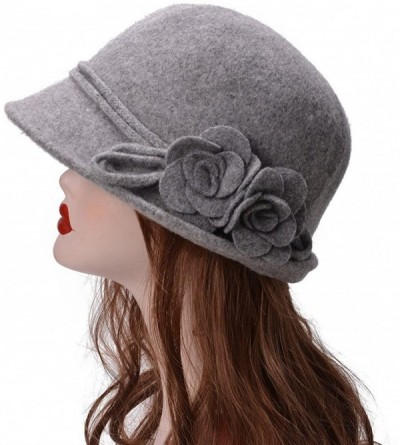 Bucket Hats Womens Retro Collapsible Soft Knit Wool Cloche Hat Bucket Flower A466 - Light Gray - C9186XTMHQK $13.73