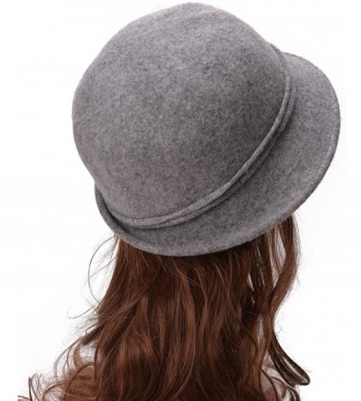 Bucket Hats Womens Retro Collapsible Soft Knit Wool Cloche Hat Bucket Flower A466 - Light Gray - C9186XTMHQK $13.73