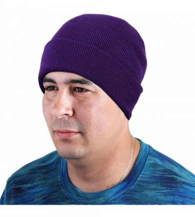 Skullies & Beanies Men Women Knitted Beanie Hat Ski Cap Plain Solid Color Warm Great for Winter - 1pc Dark Purple - CP18L3OE3...