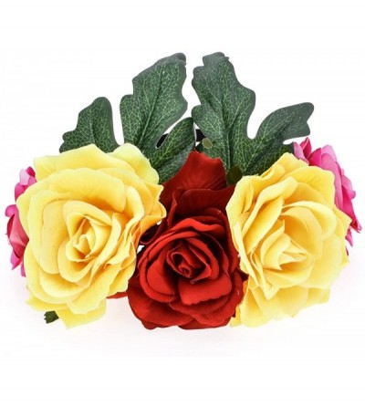 Headbands Day of The Dead Headband Costume Rose Flower Crown Mexican Headpiece BC40 - Rose Yellow Leaf - CV180H2XGDM $8.81