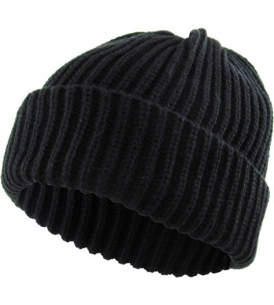 Skullies & Beanies Rollup Classic Warm Winter Fisherman Leon Beanie Hats Acrylic Ribbed Knit Cuff Daily Cap - CW11JV14BND $13.12