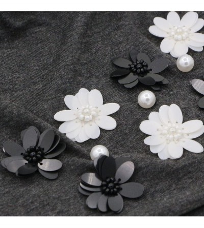 Skullies & Beanies Spaikling Pearl Hat Slouch Beanie Cap with Black White Flowers - Dark Grey - CT18D9I4YZM $13.09
