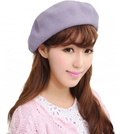 Skullies & Beanies Adults Classic French Beret Hat Winter Wool Artist Plain Beanie Cap - Purple/Adults - CT186ASH034 $10.81