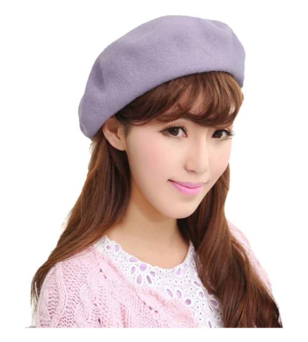 Skullies & Beanies Adults Classic French Beret Hat Winter Wool Artist Plain Beanie Cap - Purple/Adults - CT186ASH034 $10.81