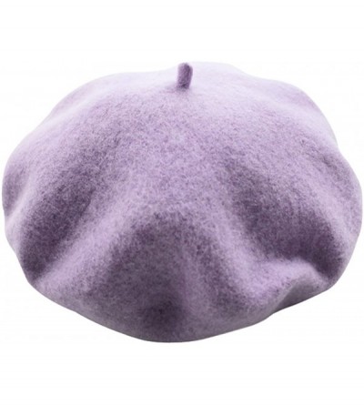 Skullies & Beanies Adults Classic French Beret Hat Winter Wool Artist Plain Beanie Cap - Purple/Adults - CT186ASH034 $10.81
