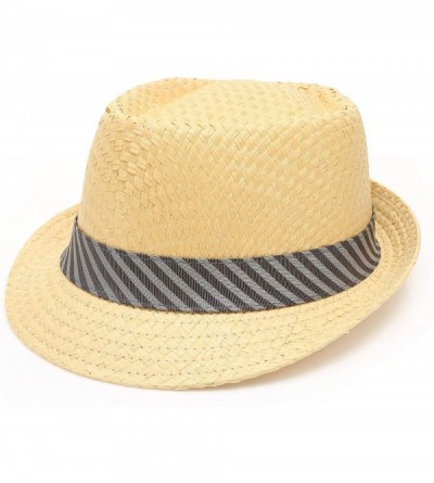 Fedoras Men's Summer Lightweight Paper Straw Short Brim Trilby Fedora Hat with Band - Natural With Striped Band - CD18OAYTDA8...
