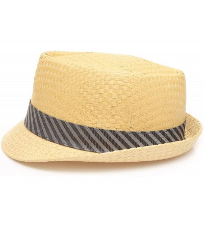 Fedoras Men's Summer Lightweight Paper Straw Short Brim Trilby Fedora Hat with Band - Natural With Striped Band - CD18OAYTDA8...