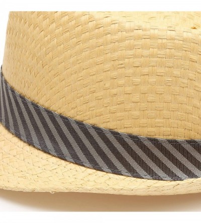 Fedoras Men's Summer Lightweight Paper Straw Short Brim Trilby Fedora Hat with Band - Natural With Striped Band - CD18OAYTDA8...