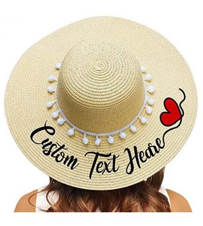 Sun Hats Personalized Customize Name Text Women Sun Hat Summer Beach Hat Ribbon Bow Large Brim Straw Hat - CY18W8DI6NK $26.50