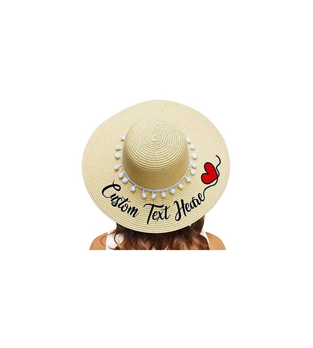 Sun Hats Personalized Customize Name Text Women Sun Hat Summer Beach Hat Ribbon Bow Large Brim Straw Hat - CY18W8DI6NK $26.50