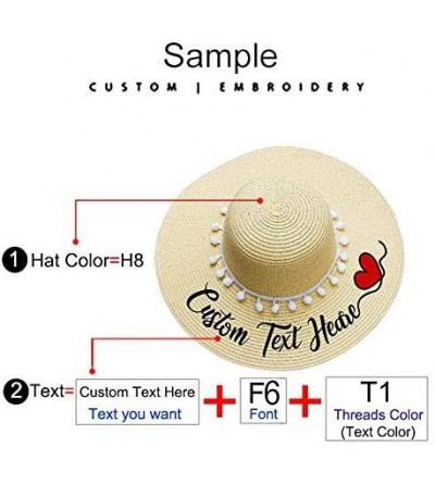 Sun Hats Personalized Customize Name Text Women Sun Hat Summer Beach Hat Ribbon Bow Large Brim Straw Hat - CY18W8DI6NK $26.50