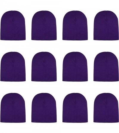 Skullies & Beanies Knit Skull Cap Warm Winter Slouchy Beanies Hat 9 Inch Long - 12pcs - Purple - C618L5YG7SM $13.13