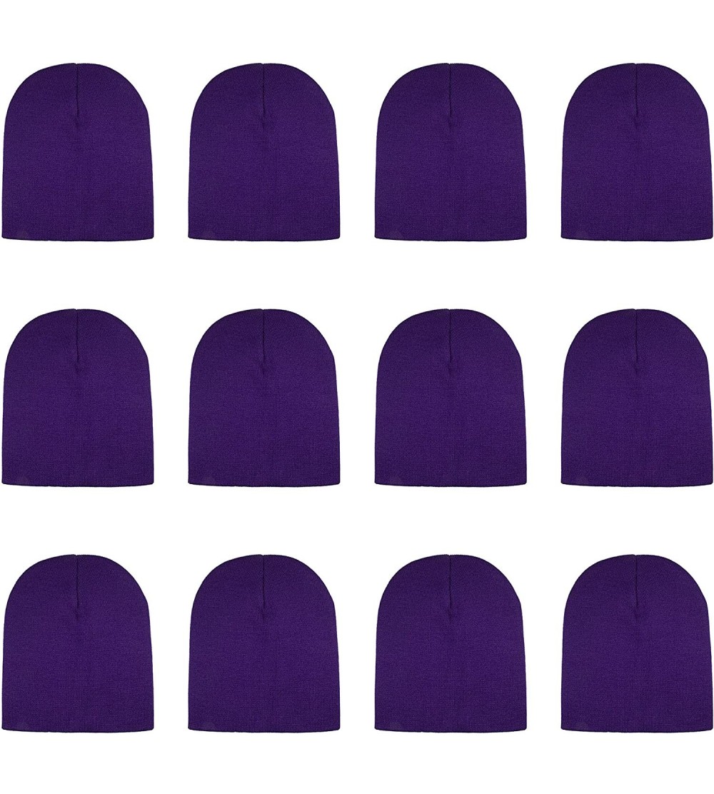 Skullies & Beanies Knit Skull Cap Warm Winter Slouchy Beanies Hat 9 Inch Long - 12pcs - Purple - C618L5YG7SM $13.13