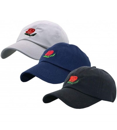 Skullies & Beanies Unisex Rose Embroidered Adjustable Strapback Dad Hat Baseball Cap Mutiple Colors - Black+white+navy - CL18...