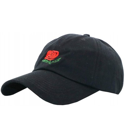 Skullies & Beanies Unisex Rose Embroidered Adjustable Strapback Dad Hat Baseball Cap Mutiple Colors - Black+white+navy - CL18...