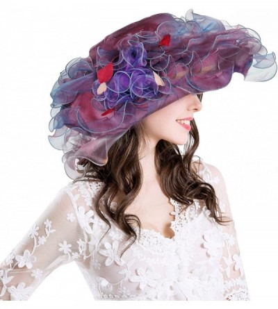 Sun Hats Kentucky Derby Hats for Womens Organza Fascinator British Tea Party Wedding Dress Cap Mysterious UPF 50+ - Red - CC1...