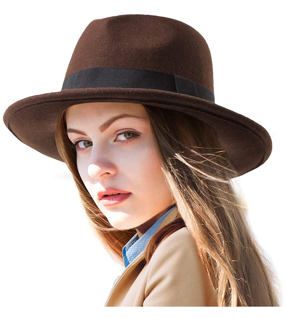 Fedoras Fedora Hats for Women DIY Band Belt Buckle Wool or Straw Wide Brim Beach Sun Hat - C218ZIODLTH $43.48