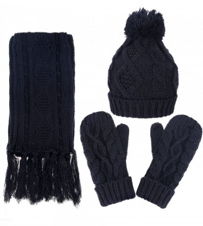 Skullies & Beanies Women's 3 Piece Winter Set - Knitted Beanie- Scarf- Gloves - Black 1 - CX18L2TYCS6 $32.12