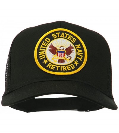 Baseball Caps US Navy Retired Circle Patched Mesh Cap - Black - CY11QLMMTCF $14.28