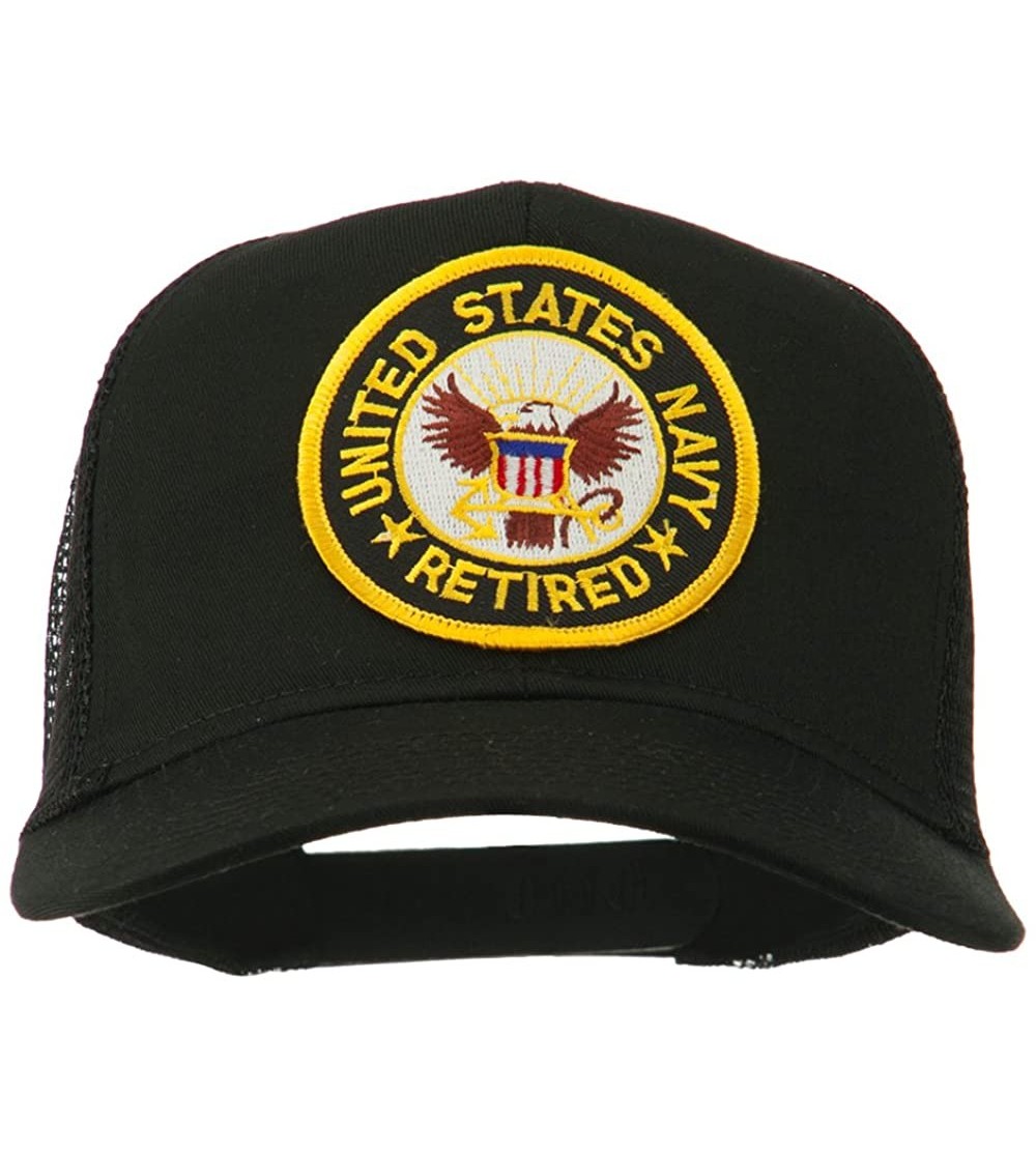 Baseball Caps US Navy Retired Circle Patched Mesh Cap - Black - CY11QLMMTCF $14.28