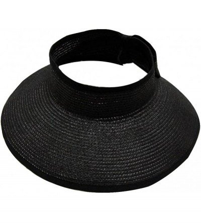 Visors Spring/Summer Classics Edition Straw Roll-able Sun Visor Hat - Black - CQ18DN63MNQ $29.08
