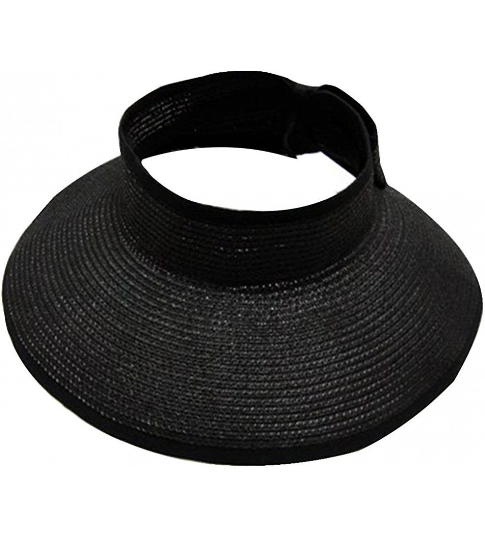 Visors Spring/Summer Classics Edition Straw Roll-able Sun Visor Hat - Black - CQ18DN63MNQ $15.30