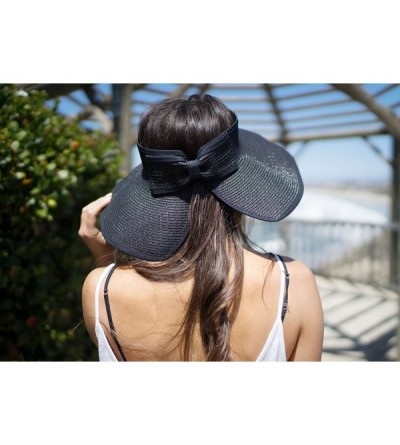 Visors Spring/Summer Classics Edition Straw Roll-able Sun Visor Hat - Black - CQ18DN63MNQ $15.30