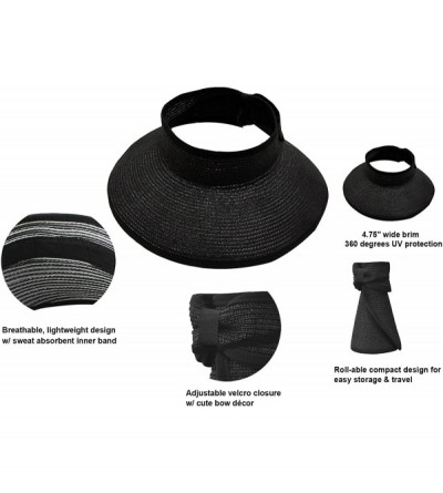 Visors Spring/Summer Classics Edition Straw Roll-able Sun Visor Hat - Black - CQ18DN63MNQ $15.30