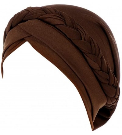 Skullies & Beanies Women Lady Elegant Muslim Simple Braided Scarf Hat Cap Turban Hat - Coffee - CU18OSZ5WQ7 $9.83