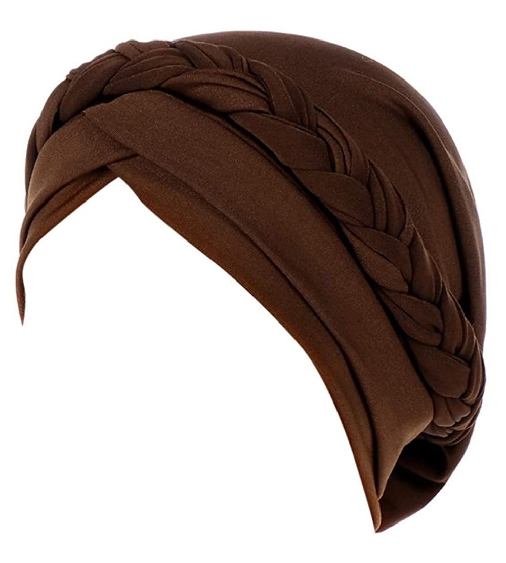 Skullies & Beanies Women Lady Elegant Muslim Simple Braided Scarf Hat Cap Turban Hat - Coffee - CU18OSZ5WQ7 $9.83