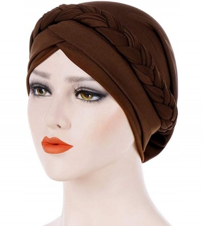 Skullies & Beanies Women Lady Elegant Muslim Simple Braided Scarf Hat Cap Turban Hat - Coffee - CU18OSZ5WQ7 $9.83