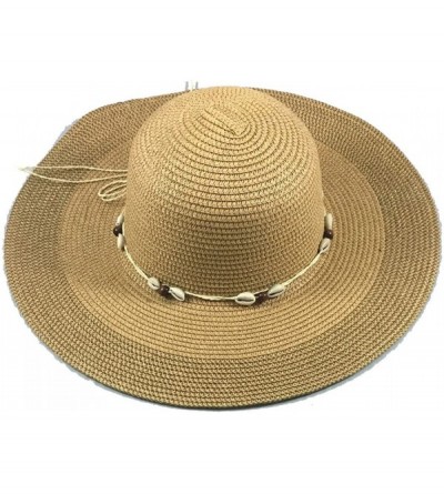 Visors Wide Brim Large Bow Floppy Summer Straw Sun Hat - 7139 Brown - CO17YCR85C4 $30.31