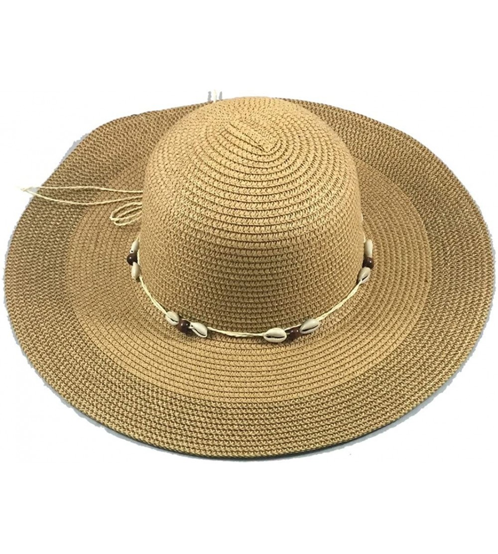 Visors Wide Brim Large Bow Floppy Summer Straw Sun Hat - 7139 Brown - CO17YCR85C4 $17.07