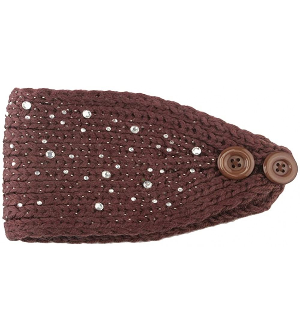Skullies & Beanies Women Fashion Crochet Rhinestone Headband Knitted Hat Cap Headwrap Band - Coffee - CC187IMIGNK $10.37