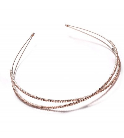 Headbands Crossed Double Strand Rhinestones Fashion Headband - Rose Gold - C618GNGRKA4 $11.39