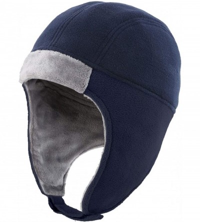 Skullies & Beanies Mens Fleece Thermal Skull Cap Beanie with Ear Flaps Winter Hats - All Navy - CK19298OCQW $10.14